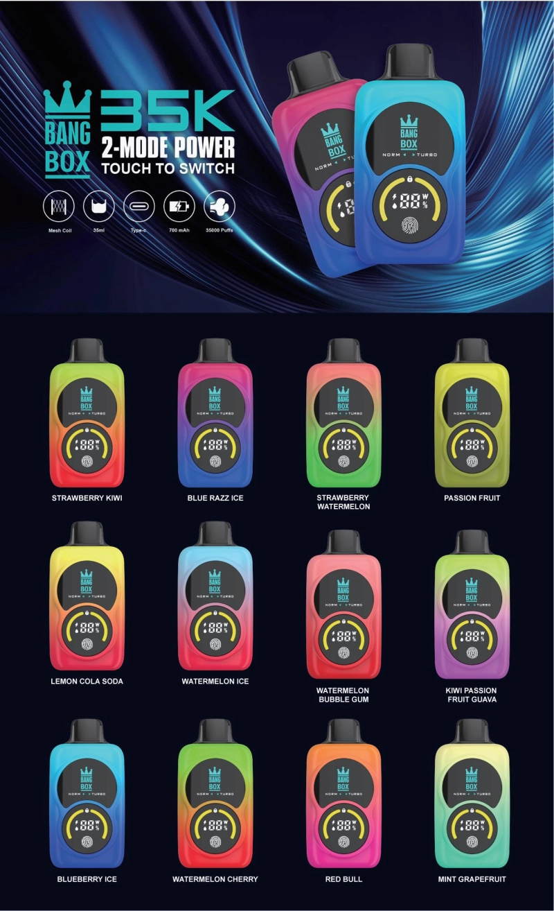 Bang Box 35000 Puffs Dual Mesh Touch Screen 0% 2% 3% 5% Low Nicotine Bulk Buy Rechargeable Disposable Vapes Pen Wholesale