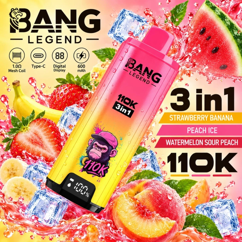 Vape descartável com morango, banana, pêssego gelado e melancia