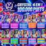 UZY Crystal 4 em 1 Quatro Sabores — vape descartável 100 000 puffs com LED e carregamento USB-C