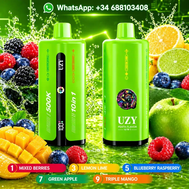 UZY Penta Flavor 10 in 1 500000 Puffs Disposable Vape, Mixed Fruit Green