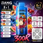 Bang Legend 300K 8 v 1 – vodní meloun s kyselou broskví, ledová borůvka, kalifornská třešeň a jahoda s mangem