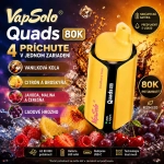 VapSolo Quads 80K 4 v 1 – vanilková kola, citrón a broskyňa, jahoda malina čerešňa a ľadové hrozno
