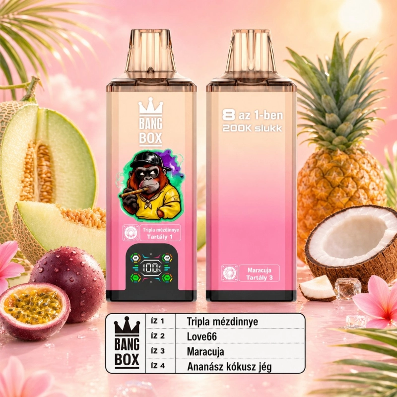 Bang Box 8 az 1-ben 200000 slukkos eldobható vape, trópusi gyümölcsök