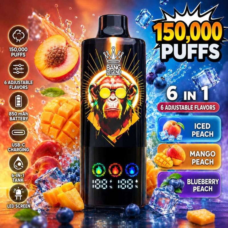 Bang Legend 150K vape Peach Ice Apple and Triple Mango tropical flavor combination