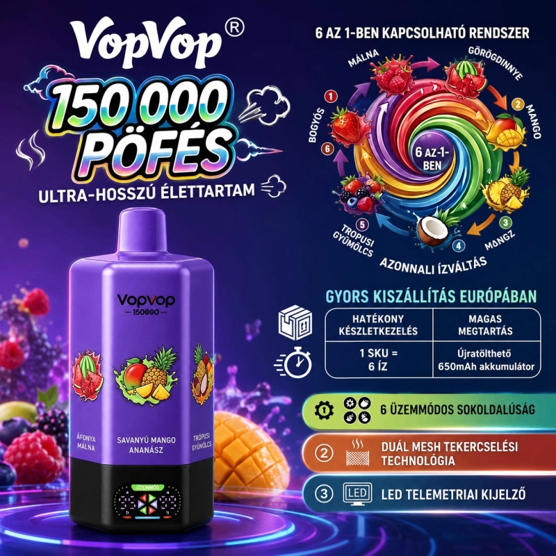 VopVop 150000 150000 Slukkos Eldobható Vape, Lila Vegyes Gyümölcs