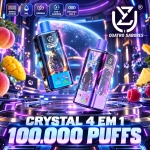 Vape descartável UZY Crystal 4 em 1 100 000 puffs s sabor Cherry Ice e visor LED de bateria