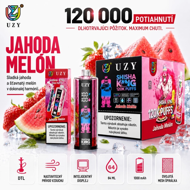 UZY Shisha Hookah King 120K DTL vape – príchuť kiwi, marakuja a guava