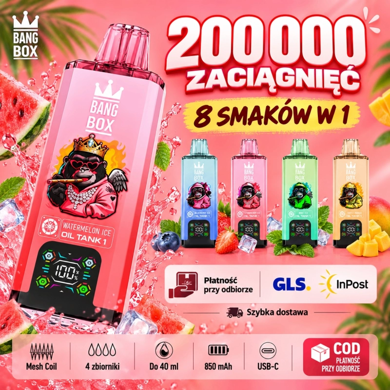 Bang Box 200000 200000 zaciągnięć Jednorazowy e-papieros, Arbuzowy lód