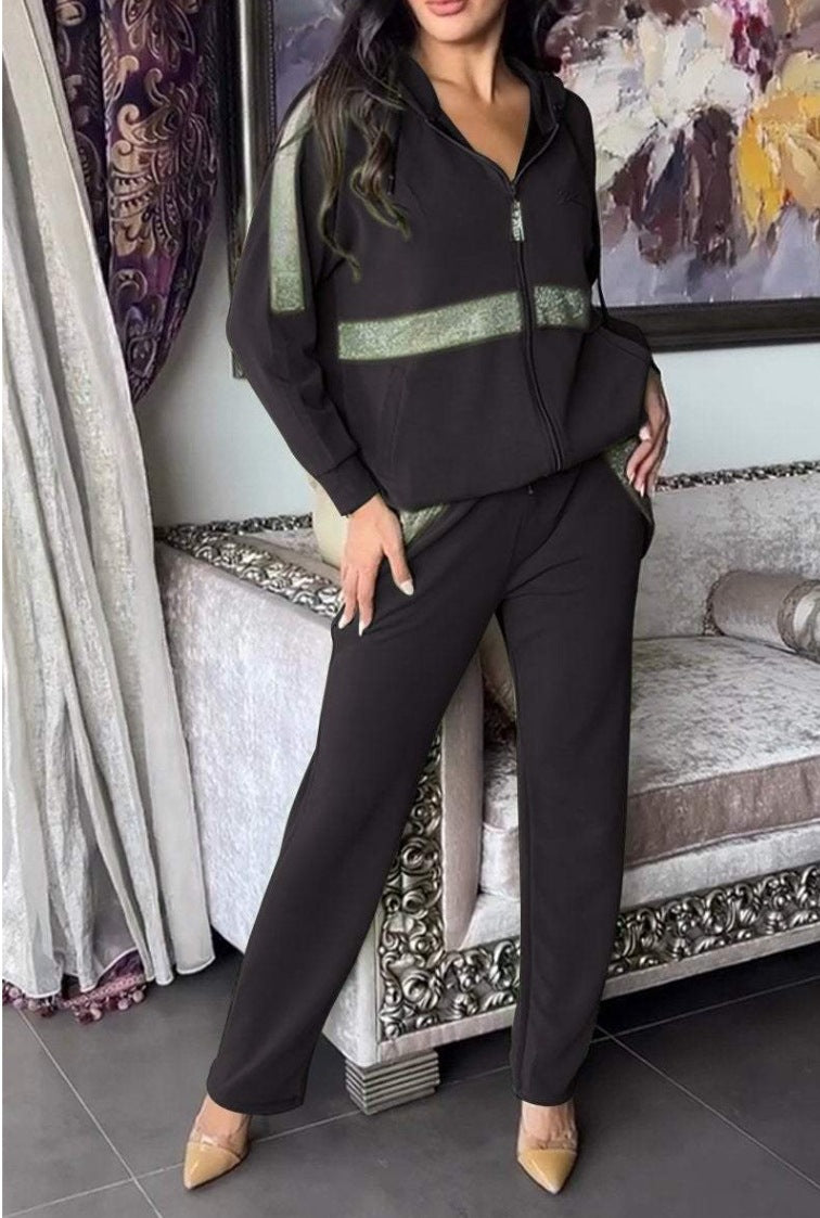 Novo outono e inverno casual conjunto de calças de manga comprida de duas peças