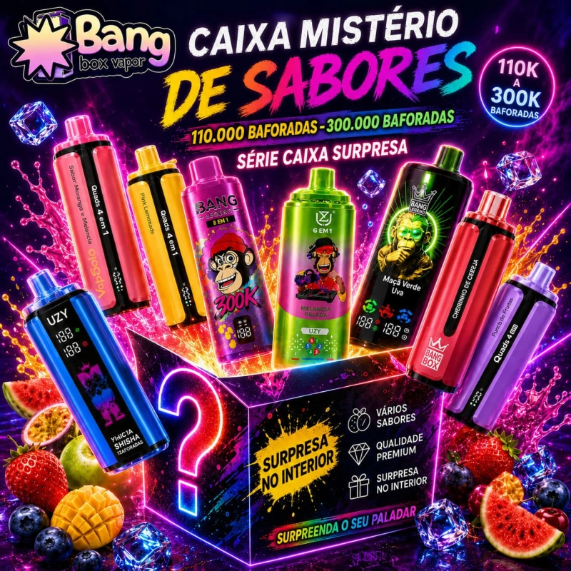 Caixa Mistério de Sabores Bangbox-Vapor com vários dispositivos, marcas e sabores surpresa