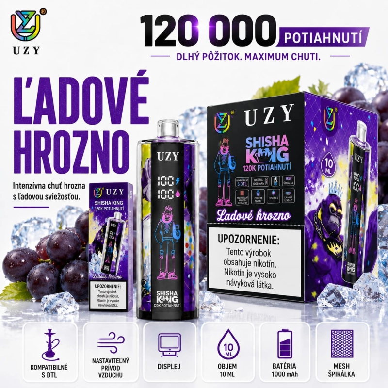 UZY Shisha Hookah King 120K DTL vape – príchuť ľadové hrozno