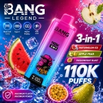 Bang Legend 110K 3-in-1 disposable vape – Strawberry Banana, Peach Ice and Watermelon Sour Peach flavor set