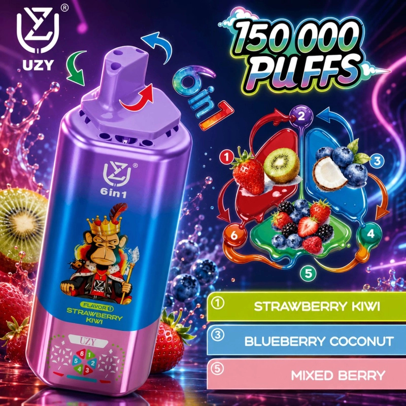 UZY 6 in 1 150000 Puffs Disposable Vape, Mixed Fruit Flavors (1)
