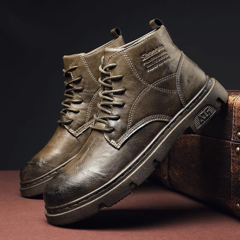 2022 Jesień Nowe Buty Martin Męskie Mid-Top Taktyczne Męskie Buty Retro Lokomotywa Skórzane Buty Brytyjskie Buty Z Okrągłym Noskiem