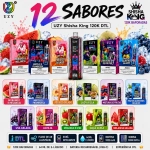 UZY Shisha King 120K com 12 sabores disponíveis, incluindo frutas, sabores gelados e combinações tropicais