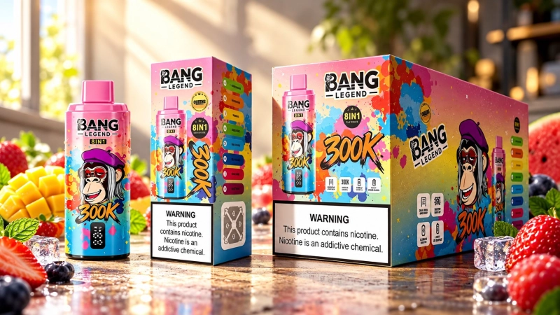 Růžová jednorázová vape BANG LEGEND 300K s 300 000 pufky, systém 8v1 a olejová nádrž 80 ml