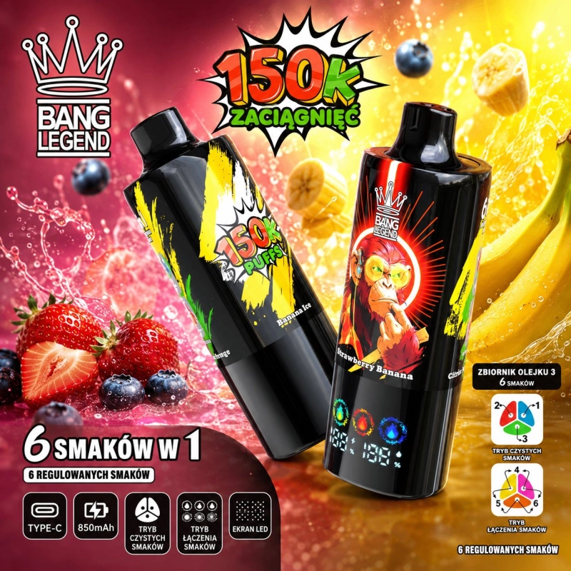 Bang Legend 150000 zaciągnięć jednorazowy e-papieros, 6 smaków owocowych
