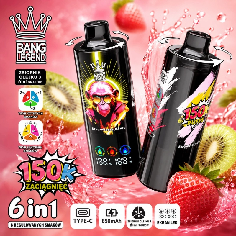 Bang Legend 150000 zaciągnięć Jednorazowy e-papieros, Truskawka Kiwi