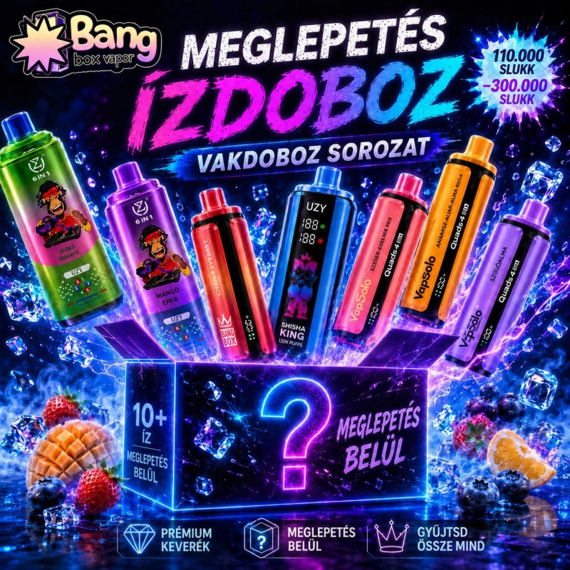Meglepetés ízdoboz különböző készülékekkel, többféle ízzel és véletlenszerű válogatással