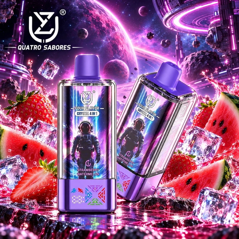 Vape descartável UZY Crystal 4 em 1 100 000 puffs com sabor Strawberry Ice e indicador LED de bateria