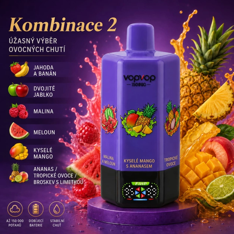 Blue Razz, kyselá broskev, vodní meloun, modré mojito, ananas mango – 6 v 1 vape příchuťe