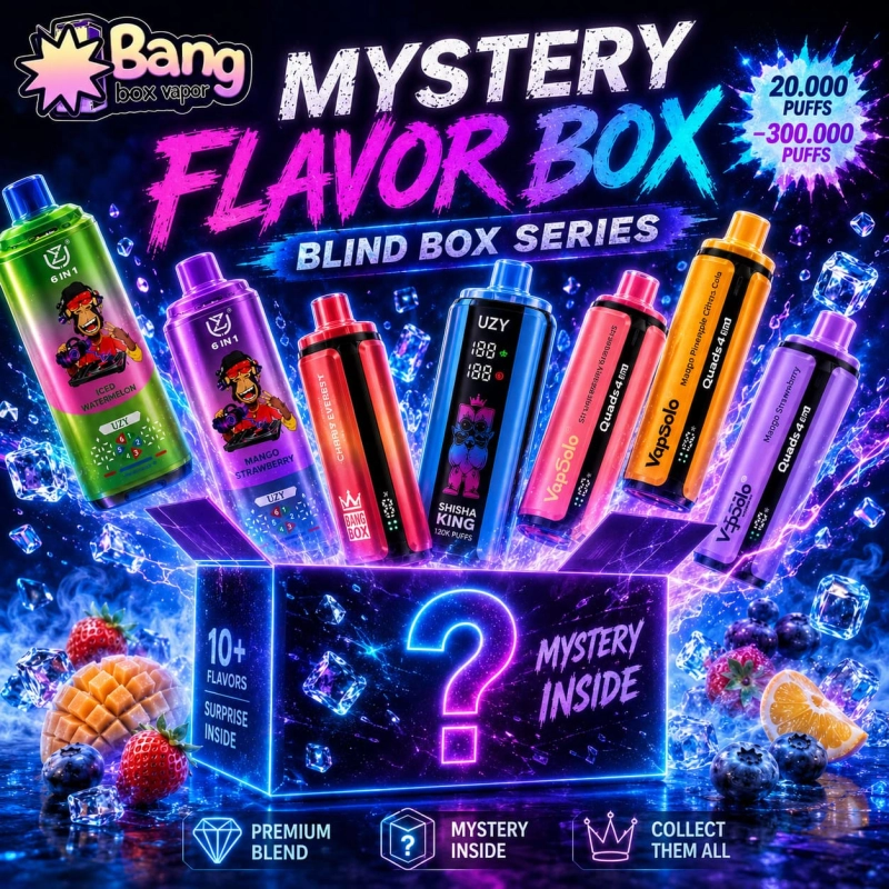 Mystery Vape Box with multiple random devices coming out of a surprise box