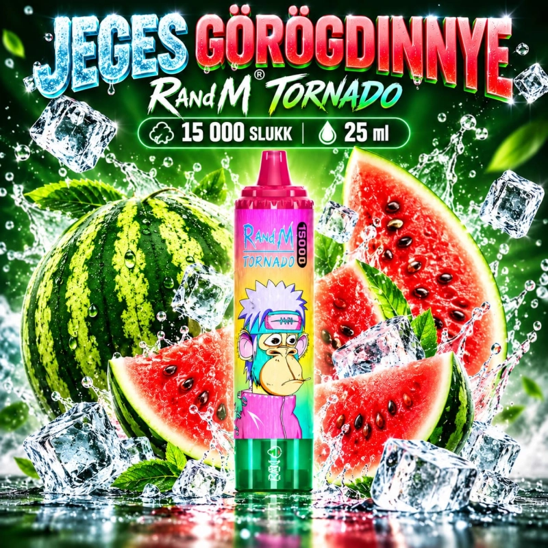 RandM Tornado 15000 Jeges görögdinnye íz – akár 15 000 slukk, 25 ml, Type-C újratölthető