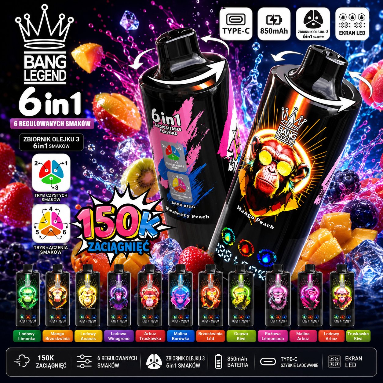 Bang Legend 150K jednorazowy vape 6w1 150000 puffs – zdjęcie produktu