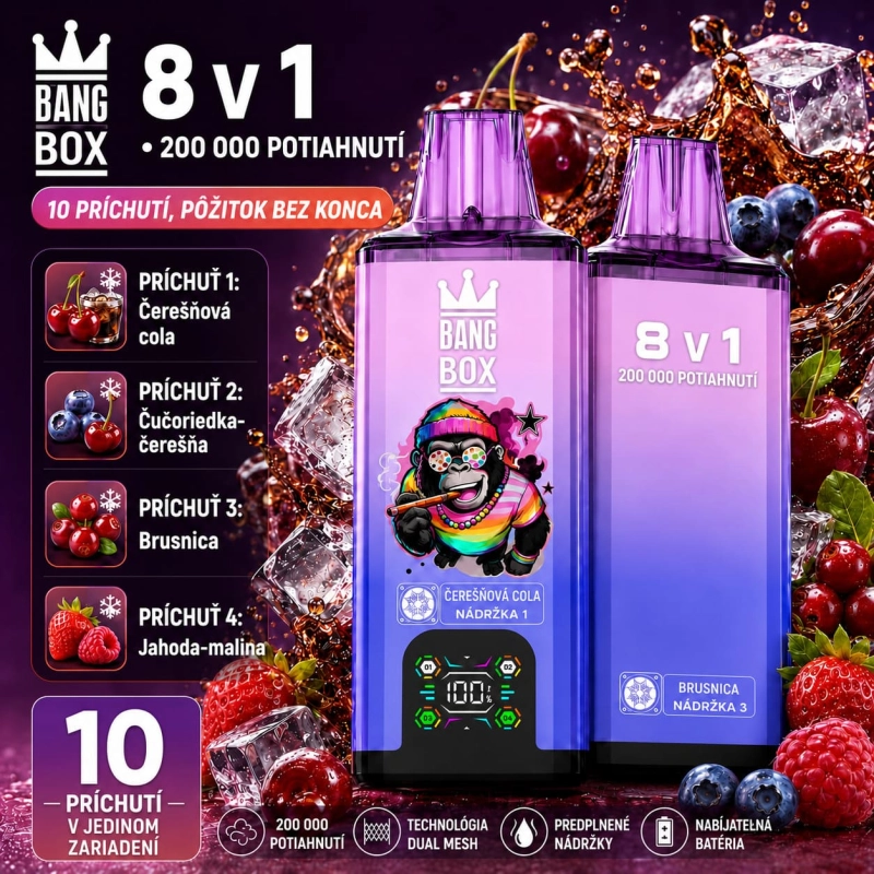 Bang Box 200K 8 v 1 príchuť Osviežujúca čerešňa čučoriedka brusnica jahoda malina Slovensko