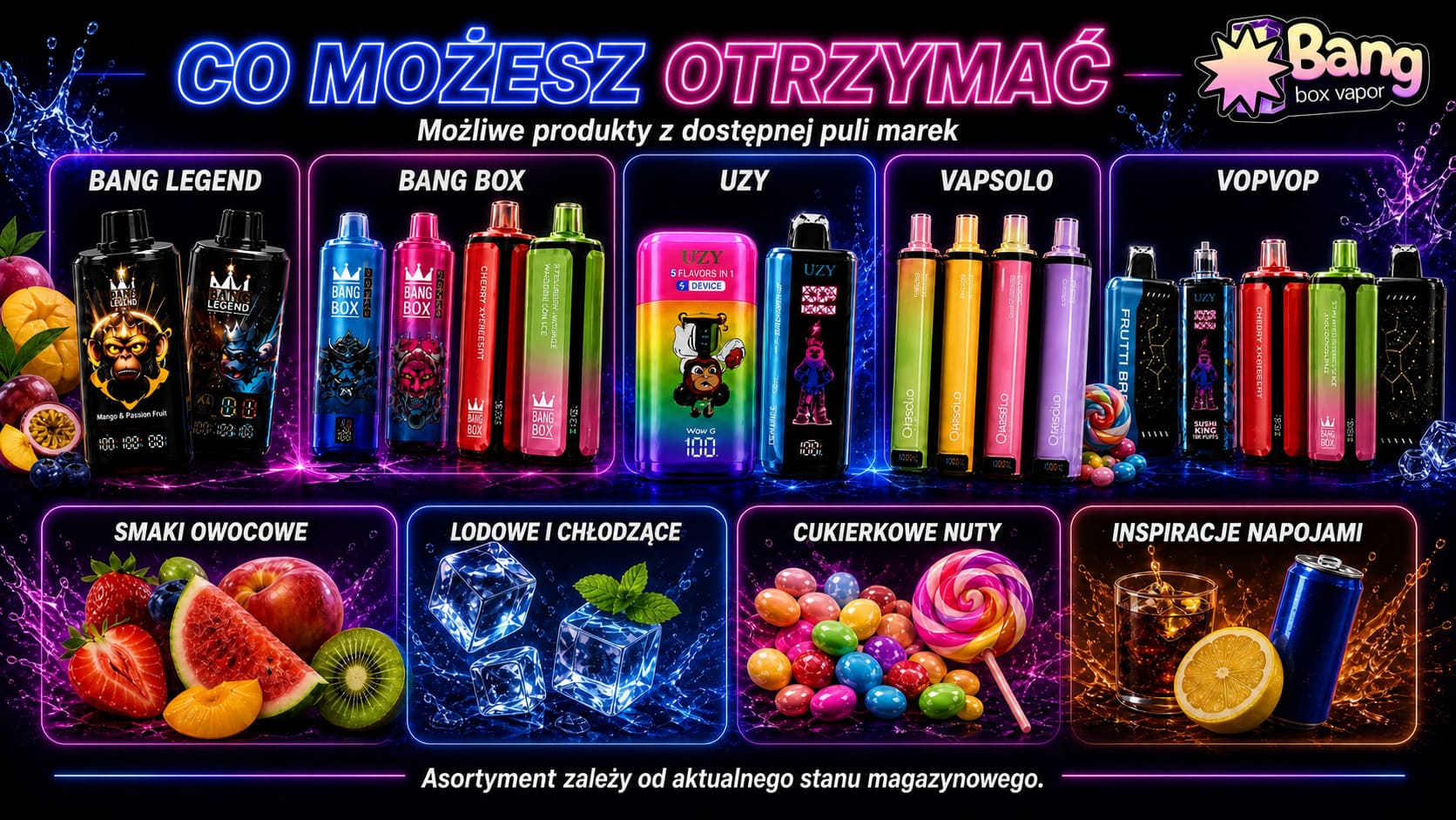 Przykładowe produkty dostępne w Bangbox-Vapor Mystery Box