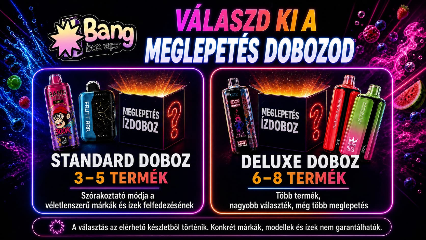 Standard 3–5 termékes és Deluxe 6–8 termékes meglepetésdoboz összehasonlítása