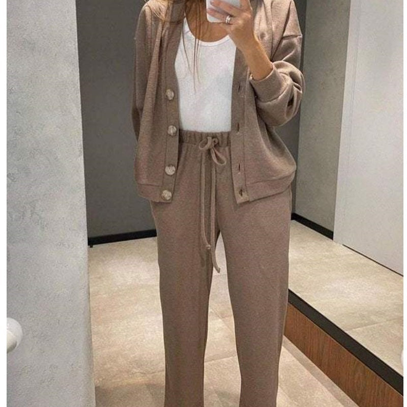 49% de desconto💥 Conjunto de casaco e calças de malha de duas peças para mulher com novo estilo outono