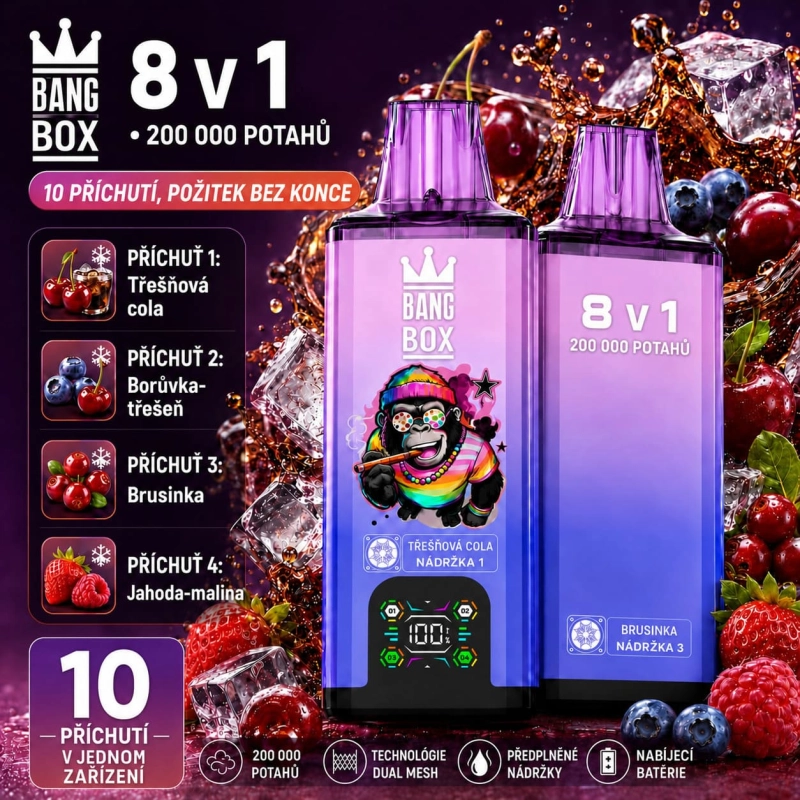 Bang Box 200K 8 v 1 Třešňový mix – osvěžující třešeň, borůvka s brusinkou, jahoda a malina