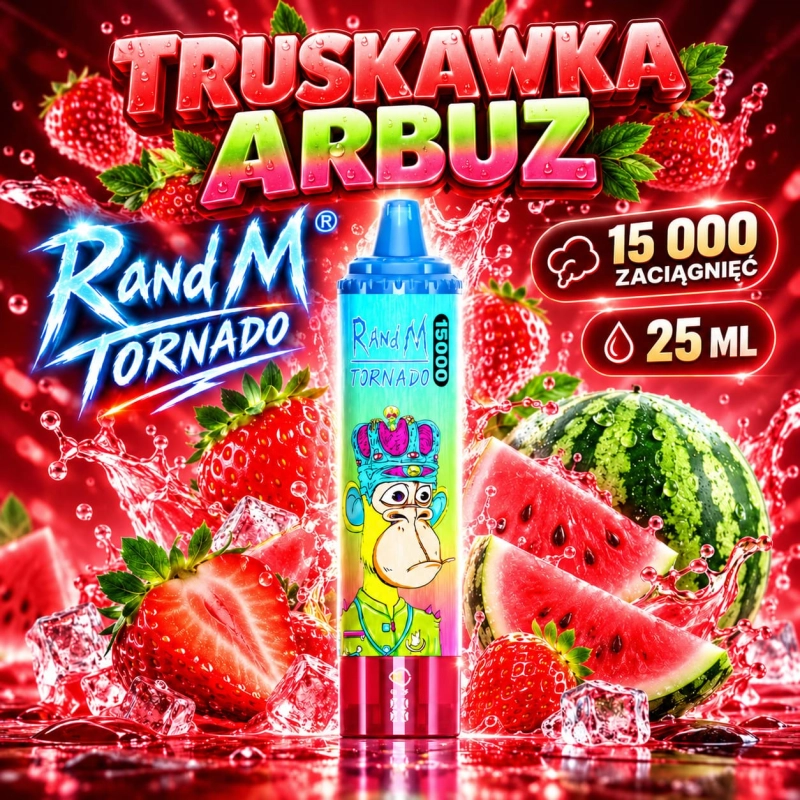 RandM Tornado 15000 o smaku Truskawka Kiwi – 25 ml, USB-C