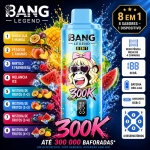 Bang Legend 300K 8 em 1 com Maracujá, Manga, Pêssego, Ananás, Mirtilo, Framboesa, Melancia e Gelo