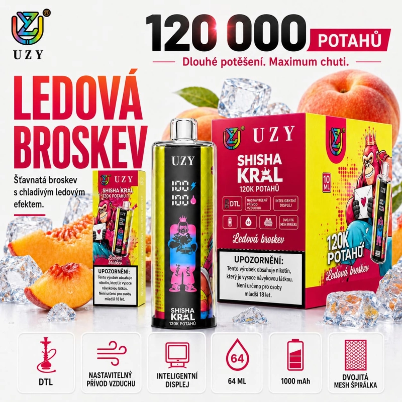 UZY Shisha Hookah King 120K Mango Peach vape příchuť mango broskev