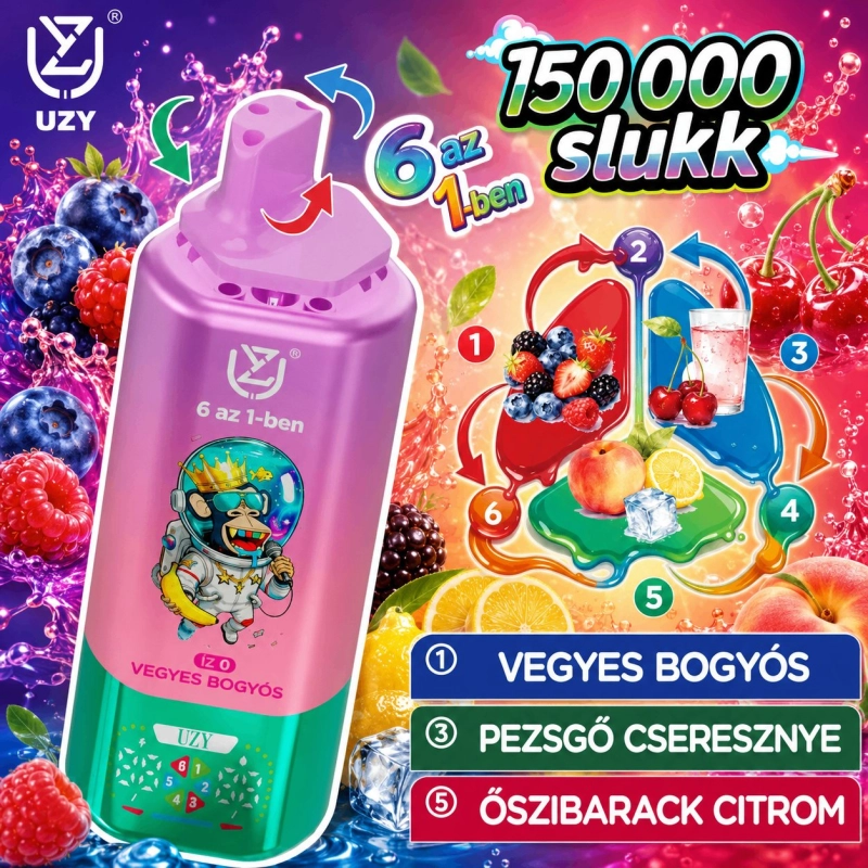 UZY 6 az 1-ben 150000 slukk eldobható vape, vegyes bogyós