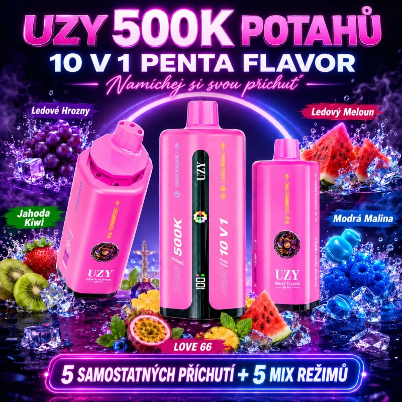 UZY 10v1 příchutě ledové hrozny, jahoda kiwi a ledový vodní meloun