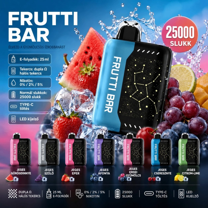 FRUTTI BAR 25000 25000 slukk Eldobható vape, Vegyes gyümölcsös