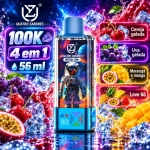 UZY Crystal 100.000 Puffs 4-em-1 vape descartável com sabores gelado de frutos vermelhos e manga, pêssego alperce e kiwi, maracujá goiaba e pêssego branco, framboesa