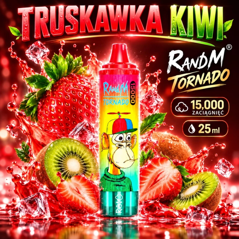 RandM Tornado 15000 o smaku Truskawka Arbuz – 25 ml, USB-C
