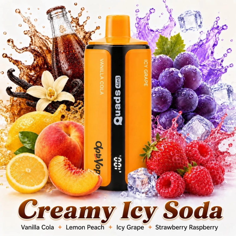 VOPVOP Quads 120K 4-in-1 Vape – Vanilla Cola, Lemon Peach, Strawberry Raspberry Cherry Ice And Grape Ice