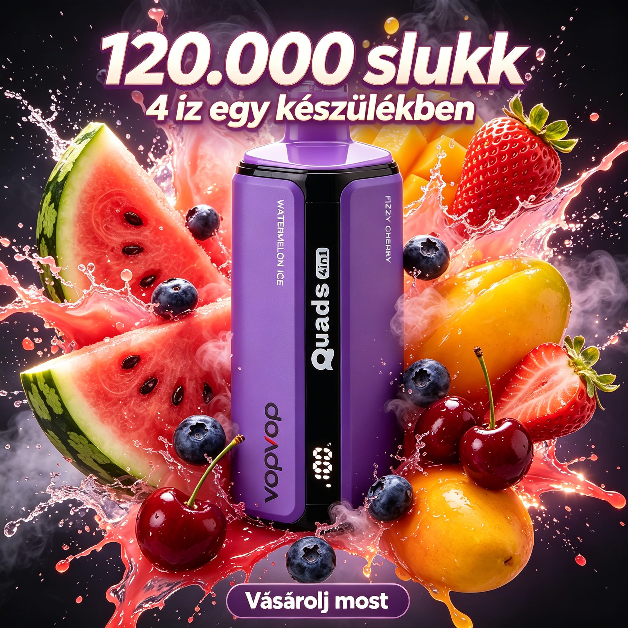 120k 4in17.WATERMELON ICE & STRAWBERRY MANGO & BLUEBERRY ICE & FIZZY CHERRY