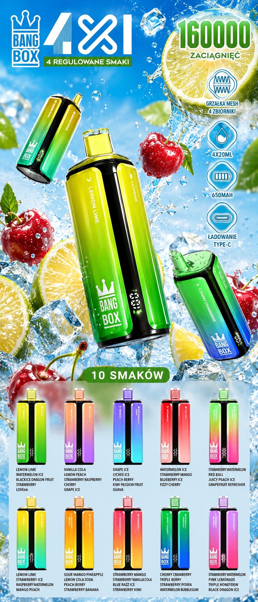 Bang Box 160K 4w1 system obrotowy 10 zestawów smakowych
