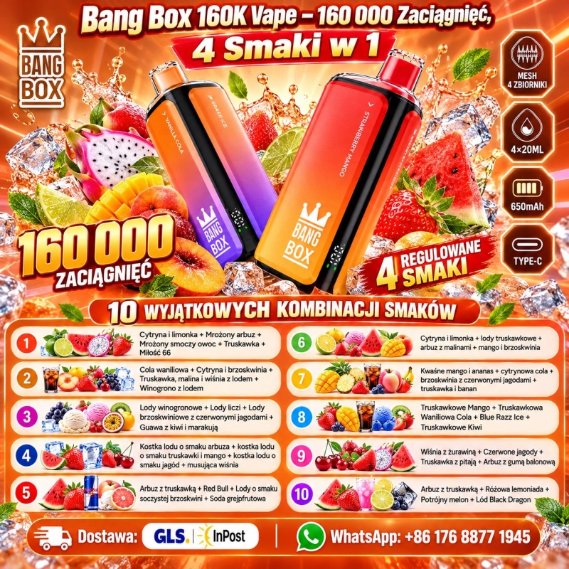 Bang Box 160K Vape 4w1 – 160 000 Zaciągnięć, 10 Kombinacji Smakowych