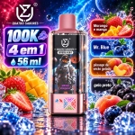 UZY Crystal 100.000 Puffs 4-em-1 vape descartável com sabores gelado de cereja, gelado de uva e maracujá, manga e Love 66
