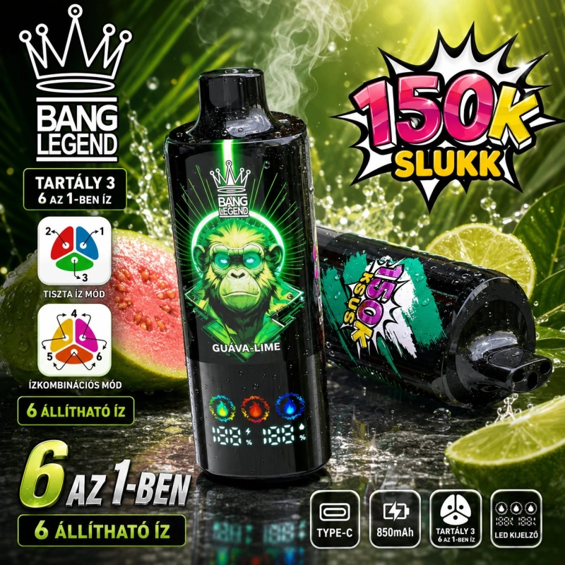 Bang Legend 150000 slukkos eldobható vape, guáva-limetta íz