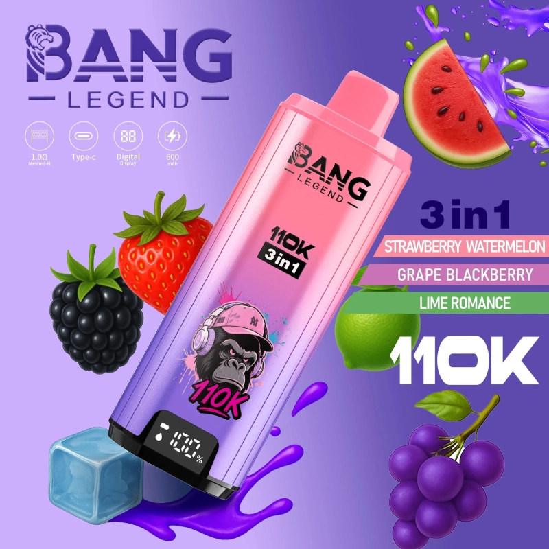 Bang Legend 110K Disposable Vape, 3 in 1 Mixed Fruit Pink Purple