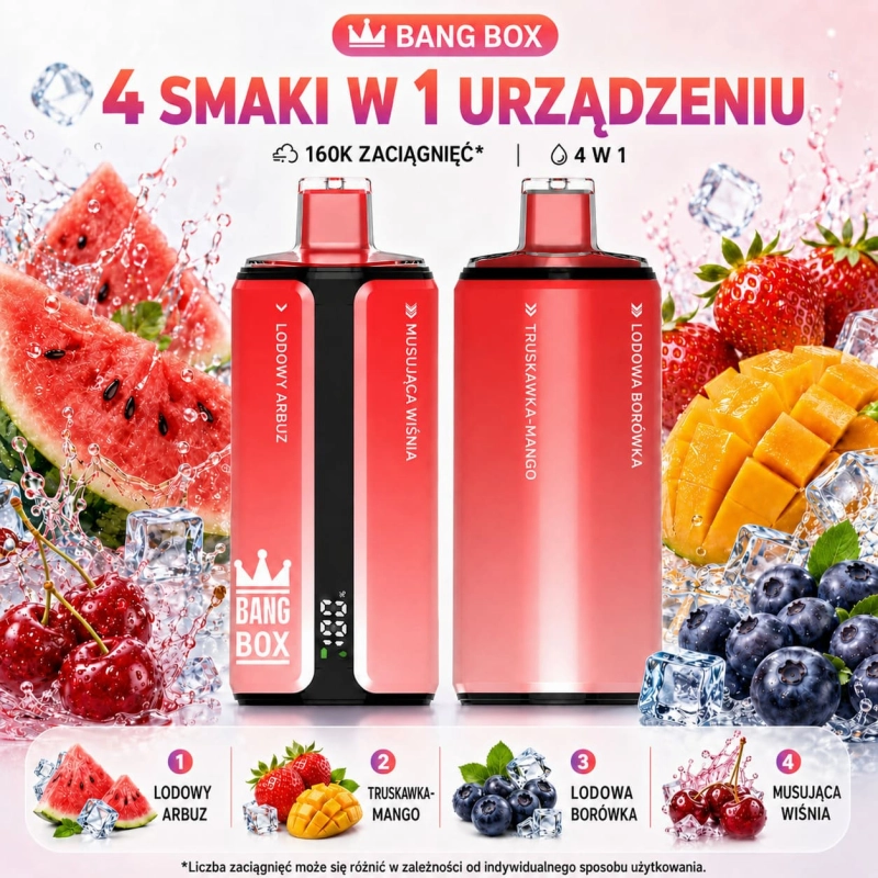 Bang Box 160K 4 w 1 – lodowy arbuz, truskawka z mango, lodowa borówka, musująca wiśnia