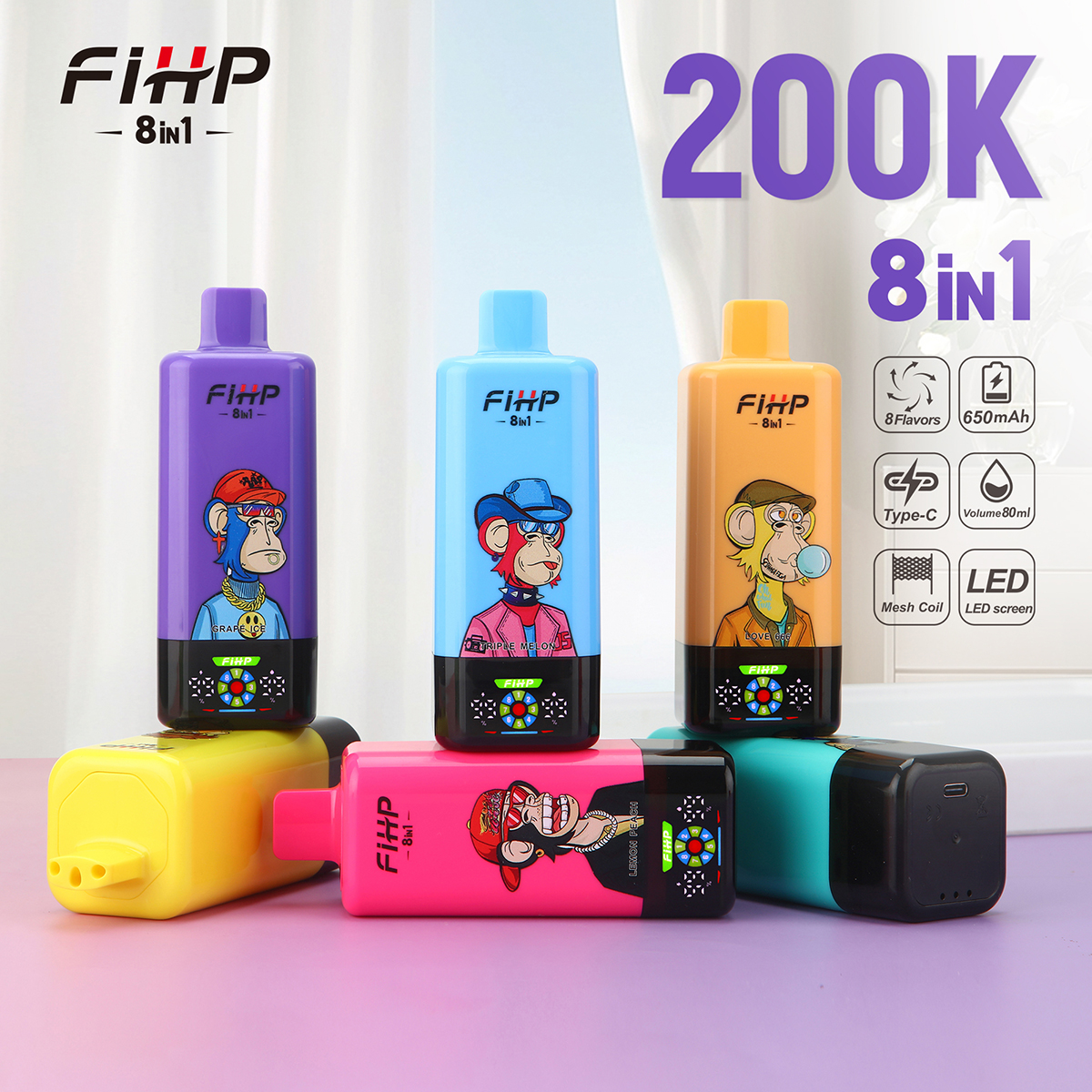 FIHP VAPE  8in1 200K Puffs 8 Flavors Disposable Vape Wholesale
